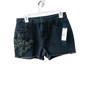 Dex Black Applique Sequin Shorts Size 28 NWT